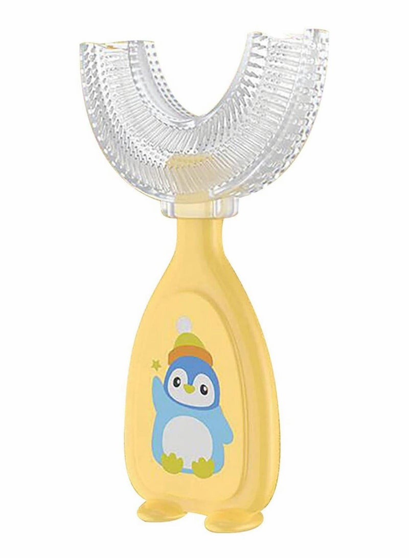 Children's U-shaped Toothbrush Cute little Penguin Kids Toothbrushes, Manual Silicone Toothbrush for Kids, Baby, Rounded Children U Shape Toothbrush, 360° Oral Protection (Yellow) - Image 1