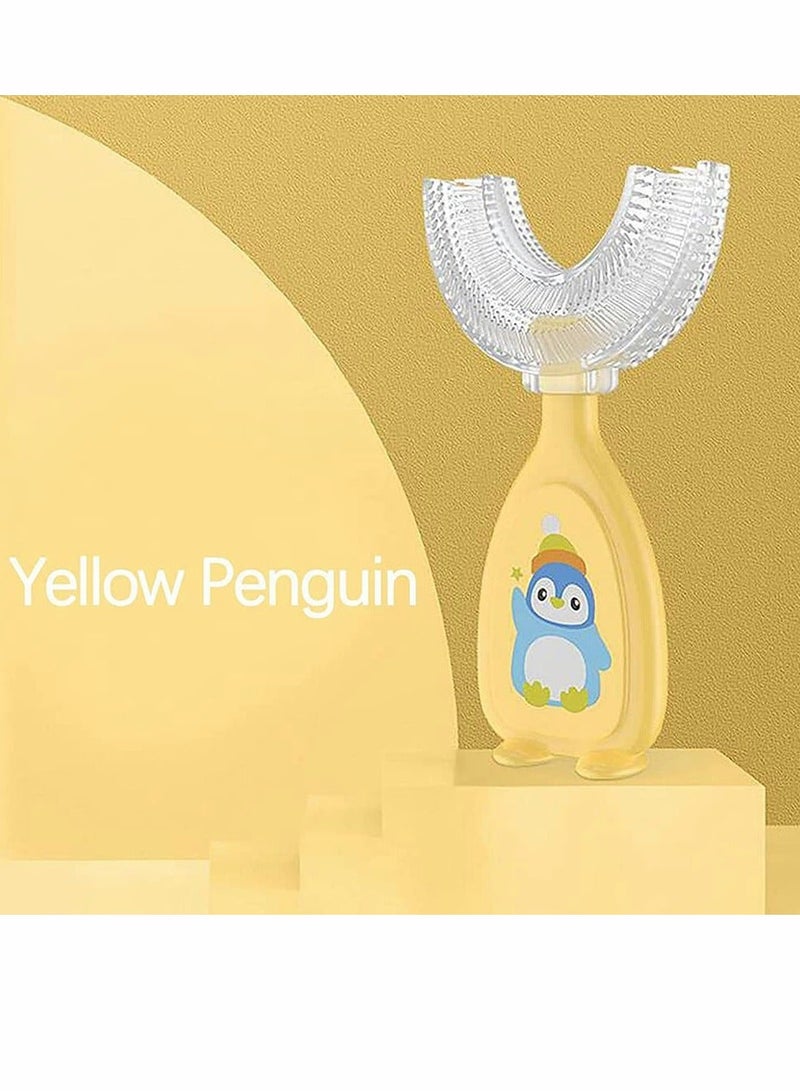Children's U-shaped Toothbrush Cute little Penguin Kids Toothbrushes, Manual Silicone Toothbrush for Kids, Baby, Rounded Children U Shape Toothbrush, 360° Oral Protection (Yellow) - Image 2