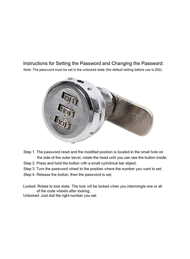 PROMASS PROMASS Combination Cam Lock 20mm Cylinder Length 3 Digit Code Security Locks for 12-16mm Wooden Wardrobe Arcade Cupboard Drawer Mailbox, Silver  - Image 4