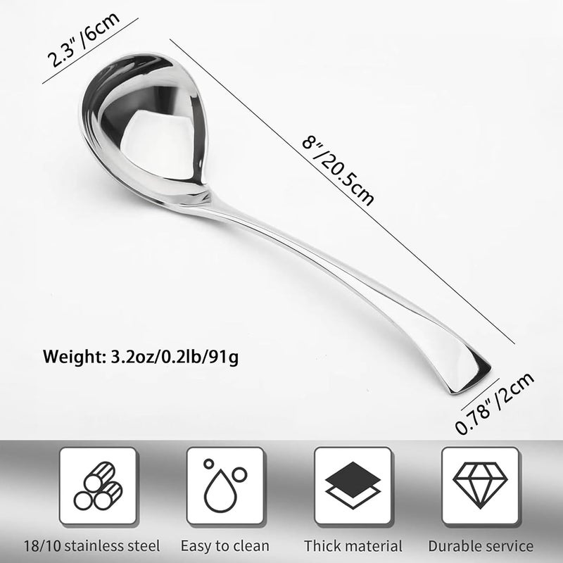 Comicfs Gravy Ladle, 18/10 Stainless Steel Soup Ladle, Small Soup Ladles, Sauce Ladles, Small Serving Spoon, Solid Serving Spoon, Dishwasher Safe, 8-Inch - Image 3