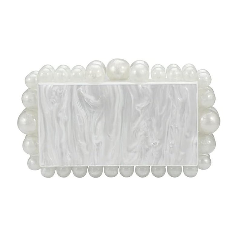 CUXVA Acrylic Clutch for Women with Marbling Evening Handbag Bridal Purse Crossbody Bag with Glitter Beads for Wedding Christmas Cocktail Party White - Image 1
