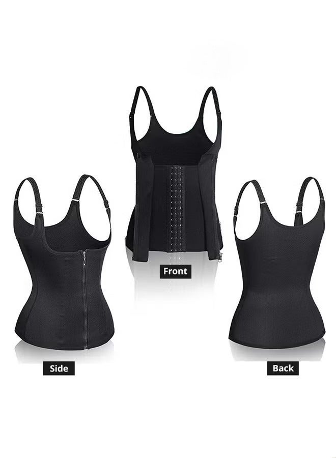 JS Women's Waist Trainer Corset Front Zippers Shapewear, Women's Shapewear Waist Cinchers Waist Trainer, Women's Body Slimming Corsets Sports Shaper Belt Restraint Belt Shapewear, Black - Image 3