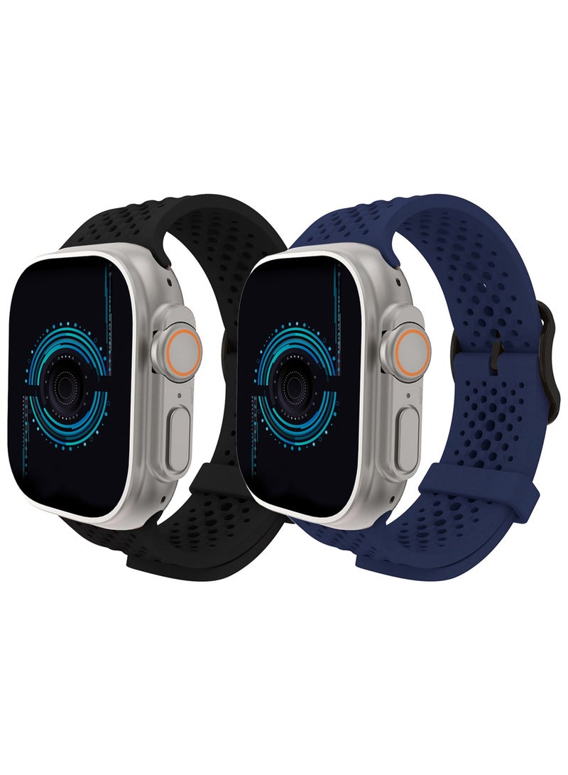 CATANES 2Packs 49mm/45mm/44mm/ Sport Silicone Watch Band Compatible with Apple Watch Series 9/8/7/6/5/4/3/2/1 & SE – Breathable Soft Strap with Buckle - Image 2