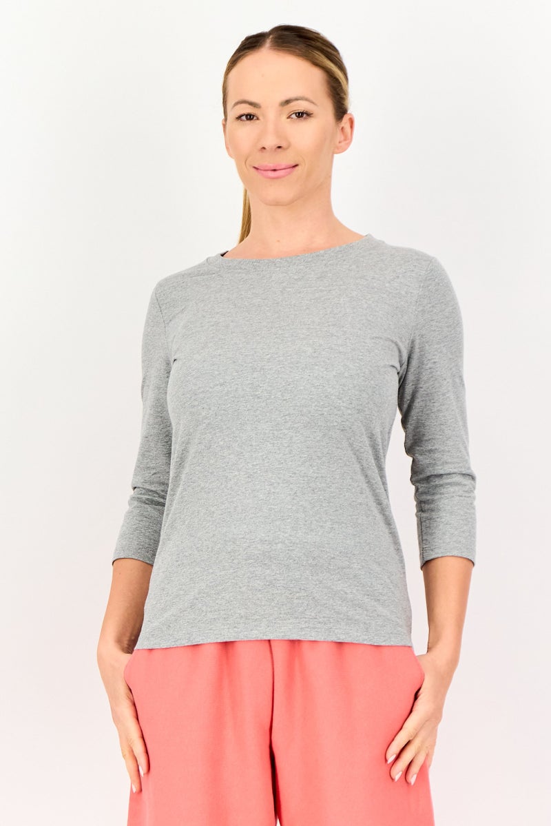 Champion Women Sportswear Fit 3/4 Sleeve Outdoor T-Shirt, Grey - Image 1