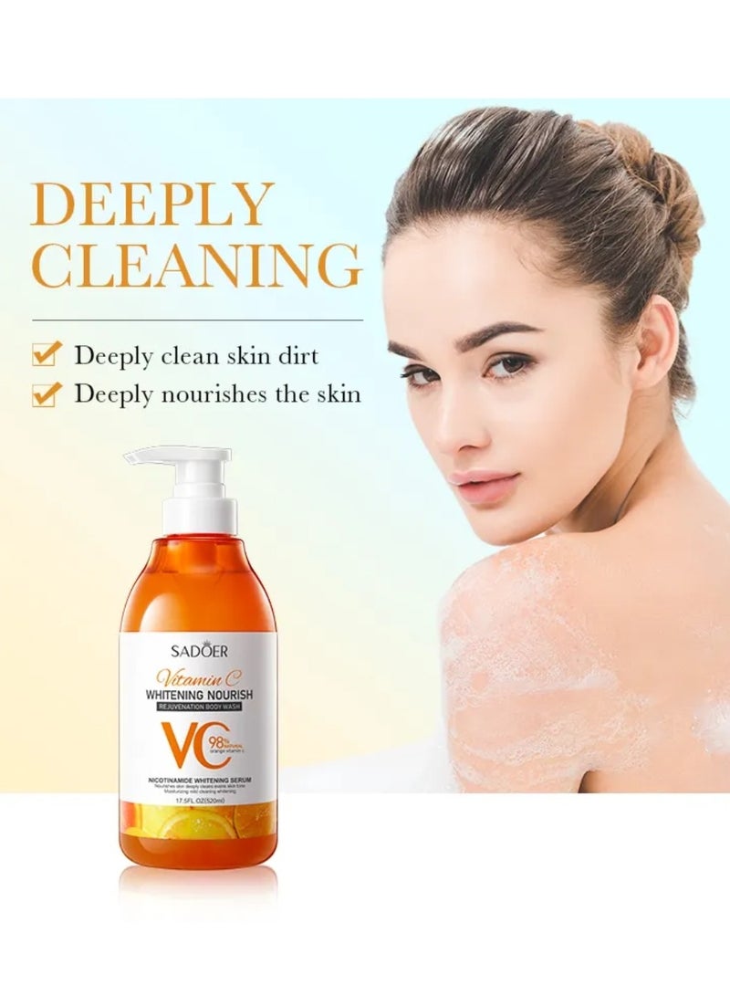 SADOER 520ml Vitamin C Whitening Nourish Rejuvenation Body Wash for Dull & Uneven Skin Vitamin C Brightening Shower Gel For Women and Men - Image 2