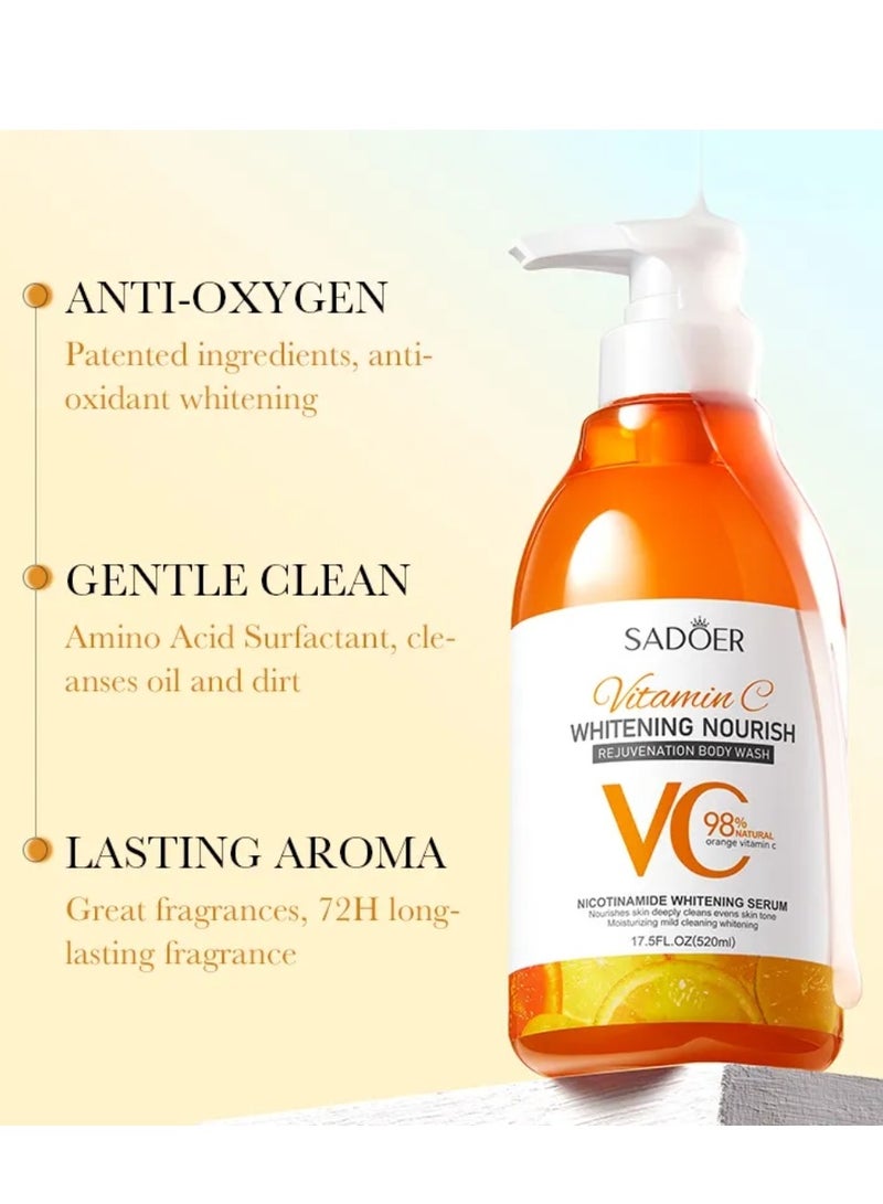 SADOER 520ml Vitamin C Whitening Nourish Rejuvenation Body Wash for Dull & Uneven Skin Vitamin C Brightening Shower Gel For Women and Men - Image 3