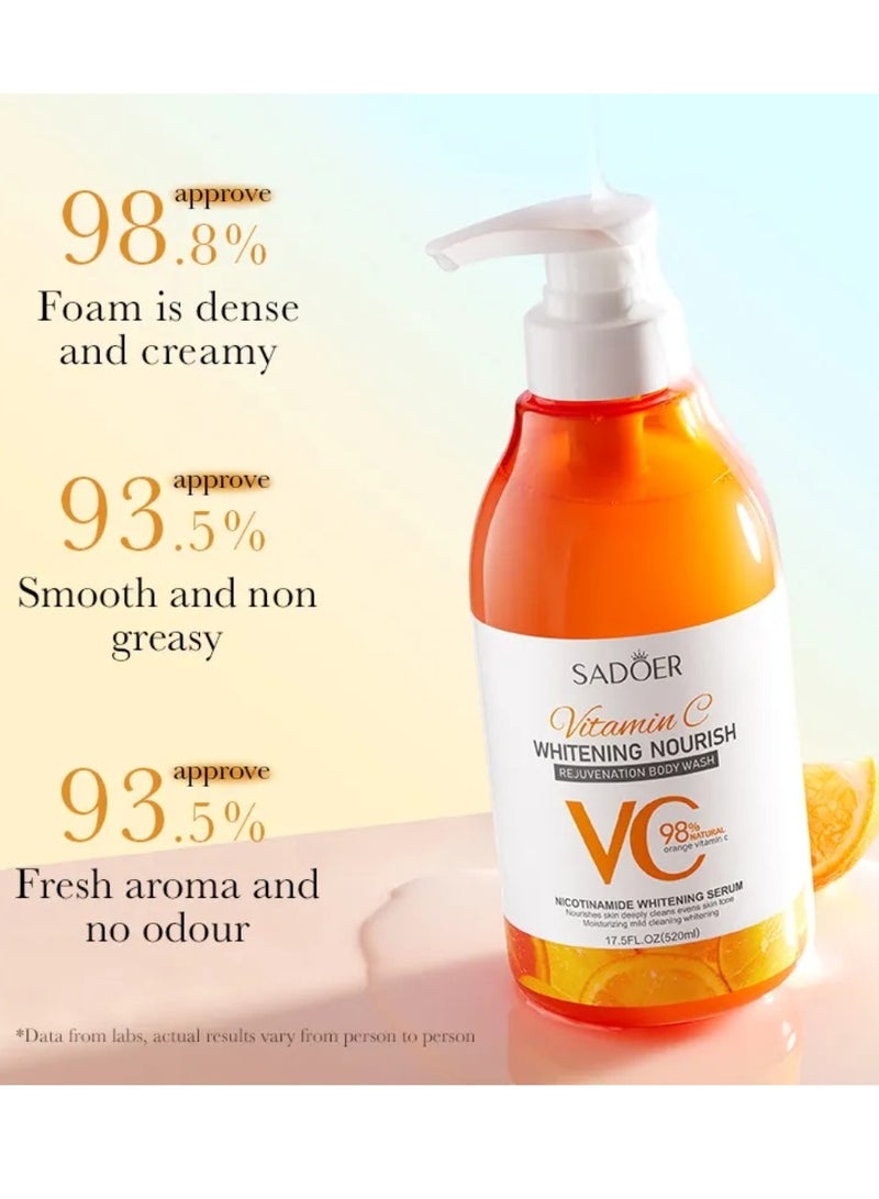 SADOER 520ml Vitamin C Whitening Nourish Rejuvenation Body Wash for Dull & Uneven Skin Vitamin C Brightening Shower Gel For Women and Men - Image 4