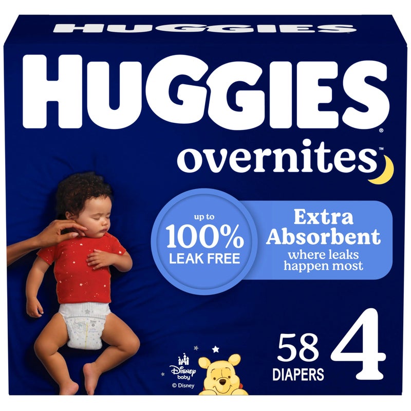 Huggies Overnites Size 4 Overnight Diapers (22-37 lbs), 58 Ct, Packaging May Vary - Image 1
