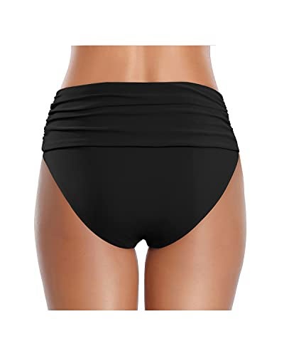 Tempt Me Women's Black High Waisted Bikini Bottom Tummy Control Ruched Bathing Suit Swim Bottom L - Image 2