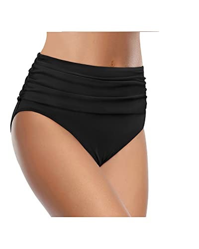 Tempt Me Women's Black High Waisted Bikini Bottom Tummy Control Ruched Bathing Suit Swim Bottom L - Image 3