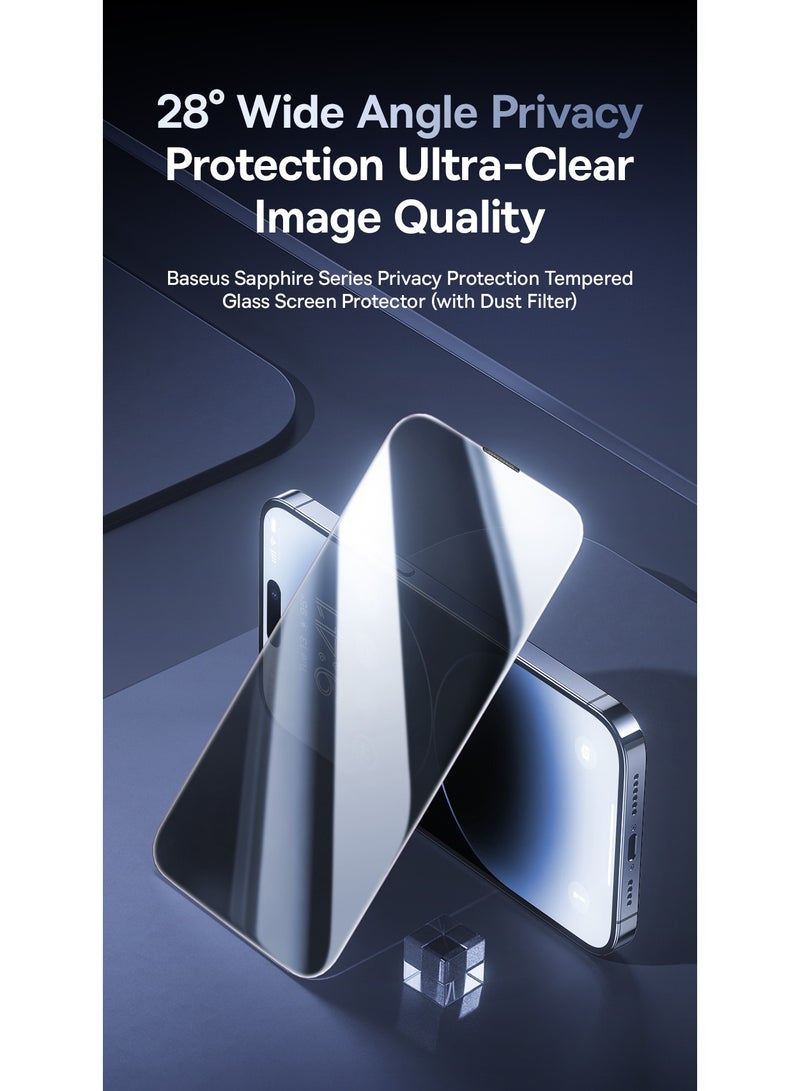 Baseus iPhone 16 Pro 6.3inch Privacy Screen Protector,【9H Tempered Glass Full-Coverage】 Easy Installation With Alignment Tray, Anti-Drop And Anti-scratch, Case Friendly 28°Anti-Spy Anti-Fingerprint Black - Image 2