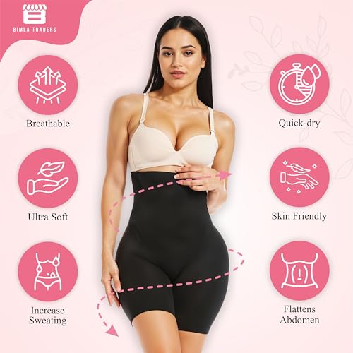 Btag High Waist Tummy Control Shapewear Shorts | Tummy Tucker| Seamless Body Shaper | Shorts Under Dress | Comfortable | Breathable | Free Size 35 to 75 KG | Black - Image 5