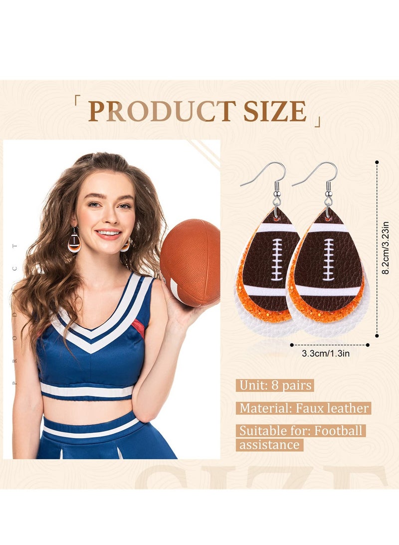 Barakah Sporty Leather Earrings for Women, 8 Pairs of Teardrop Dangle Earrings, Perfect for Soccer and Basketball Fans, Glittery Rugby Style Accessories - Image 3