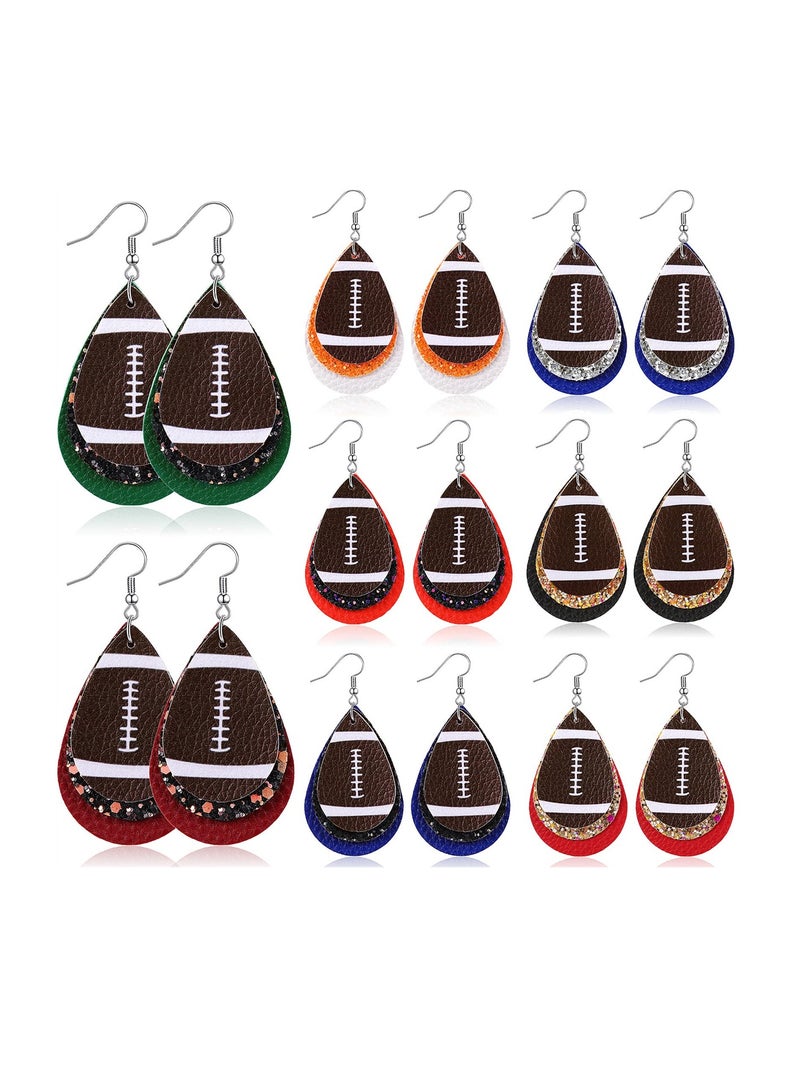Barakah Sporty Leather Earrings for Women, 8 Pairs of Teardrop Dangle Earrings, Perfect for Soccer and Basketball Fans, Glittery Rugby Style Accessories - Image 1