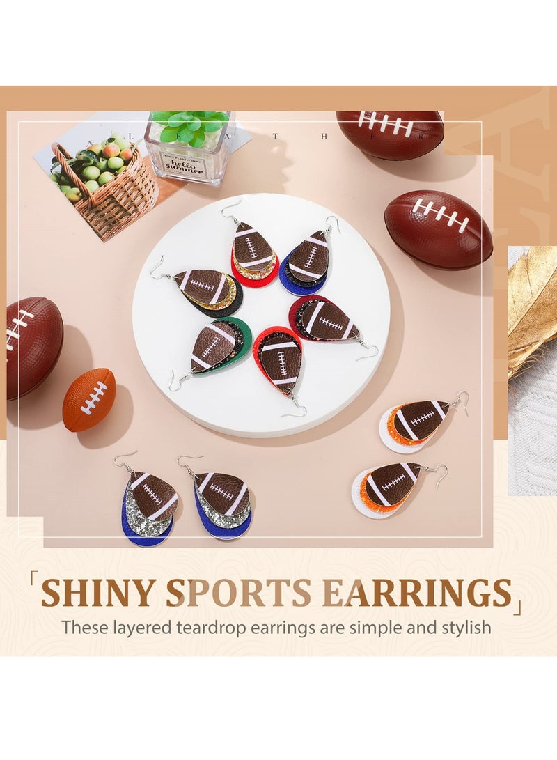 Barakah Sporty Leather Earrings for Women, 8 Pairs of Teardrop Dangle Earrings, Perfect for Soccer and Basketball Fans, Glittery Rugby Style Accessories - Image 2