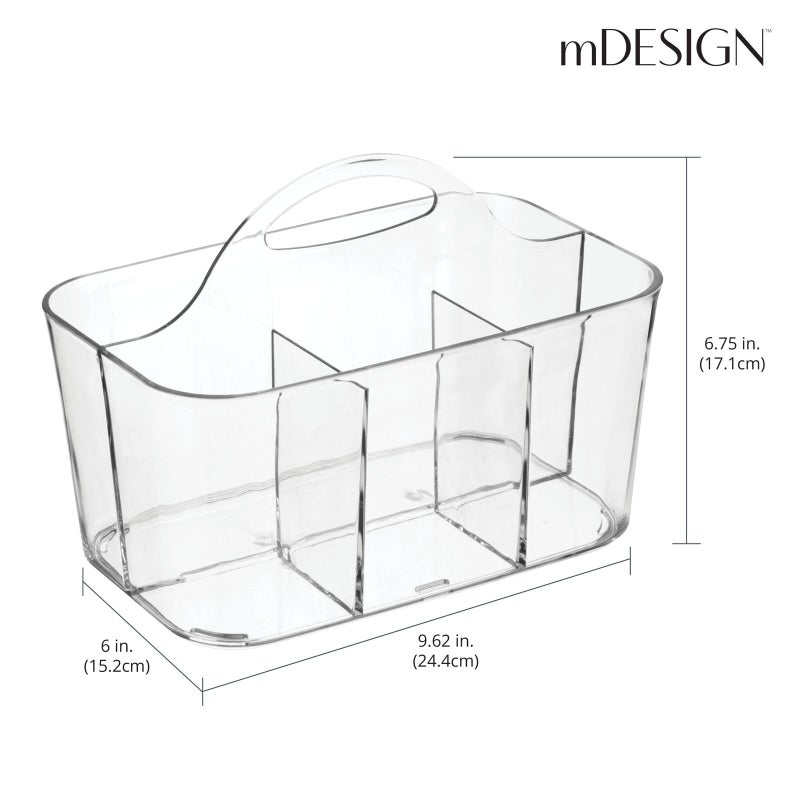 mDesign Plastic Portable Craft Storage Organizer Caddy Tote, Divided Basket Bin w/Handle - Craft, Sewing, Art Supplies - Holds Brushes, Colored Pencils - Lumiere Collection - Clear, 2 Pack - Image 4