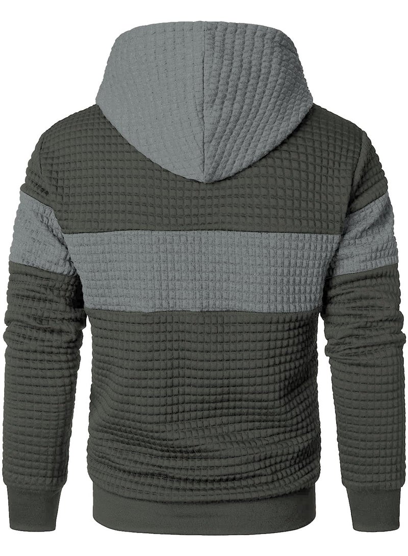 Qichic Men's Hooded Sweatshirt Casual Long Sleeve Drawstring Waffle Knit Pullover Hoodies Army Green L - Image 4