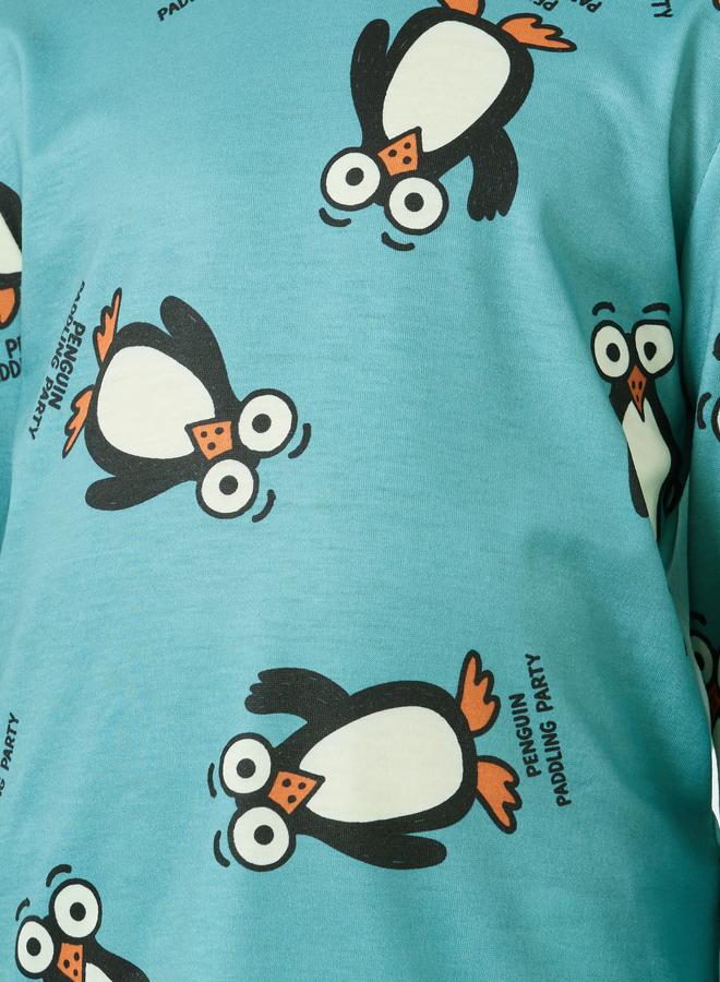 Styli Green Penguin Print Long Sleeve T-Shirt and Pyjama Set - Image 3