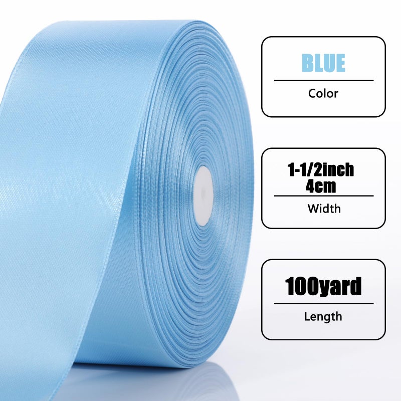 NESCCI 100 Yards Ribbon,1-1/2 Inch Sky Blue Satin Ribbon,Single Face Satin Ribbons,Perfect for Gift Wrapping,Wedding Decoration,Handmade Bows,Wrapping Bouquet and More - Image 2