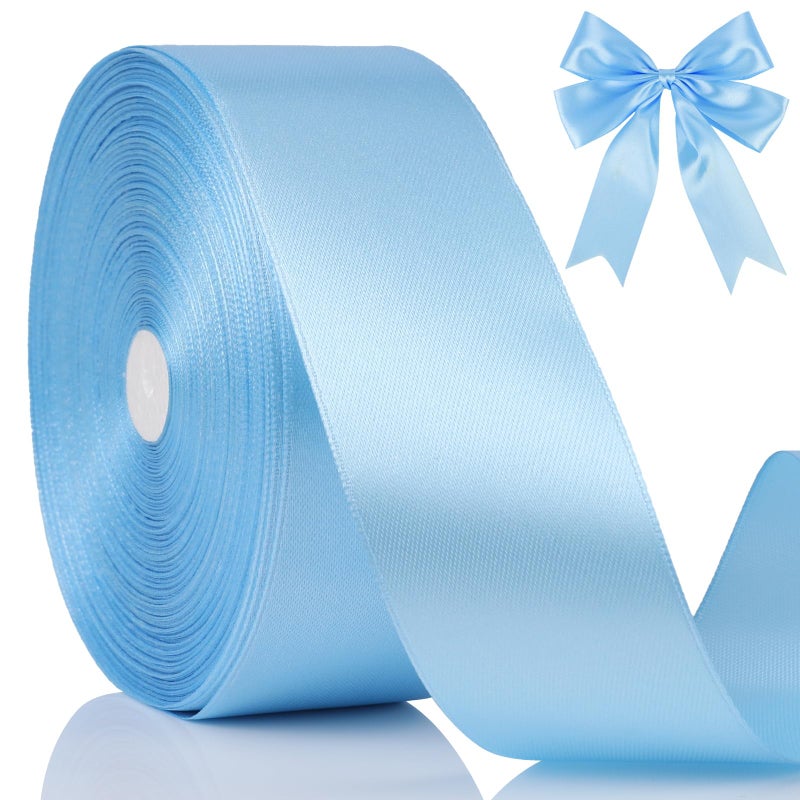 NESCCI 100 Yards Ribbon,1-1/2 Inch Sky Blue Satin Ribbon,Single Face Satin Ribbons,Perfect for Gift Wrapping,Wedding Decoration,Handmade Bows,Wrapping Bouquet and More - Image 1