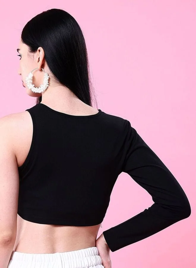 Freehand  Women Regular Fit Solid Round Neck Long Sleeve Fitted Crop Top  | Best Price UAE