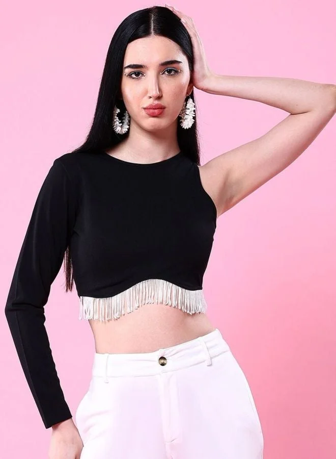 Freehand  Women Regular Fit Solid Round Neck Long Sleeve Fitted Crop Top  | Best Price UAE