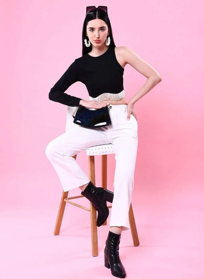 Freehand  Women Regular Fit Solid Round Neck Long Sleeve Fitted Crop Top  | Best Price UAE