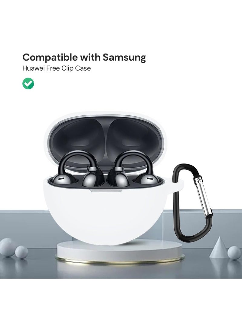 FARROBIZZ Silicone Case Compatible with HUAWEI FreeClip, Shockproof and Scratch-Resistant Full-Body Protection Headphone Cover with Anti-Lost Keychain- White  - Image 2