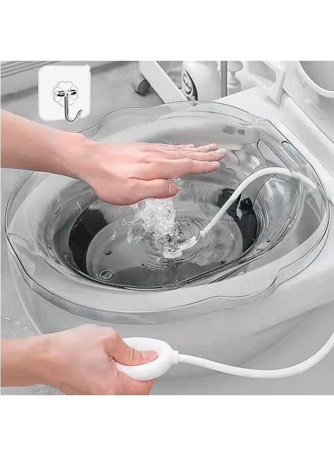 حمامات سيتز لمقعد المرحاض، حمام سيتز للعناية بعد الولادة، حمام سيتز للبواسير مع فلوشير للنساء الحوامل، مقعد بخار يوني، حوض نقع لعلاج الالتهاب، يناسب المرحاض العالمي (شفاف) - Image 1