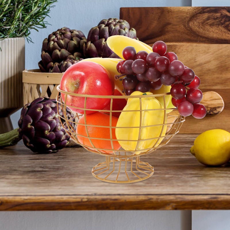 Gold Finish Steel Wire Fruit Basket For Kitchen Countertop Dining Storage - Image 5