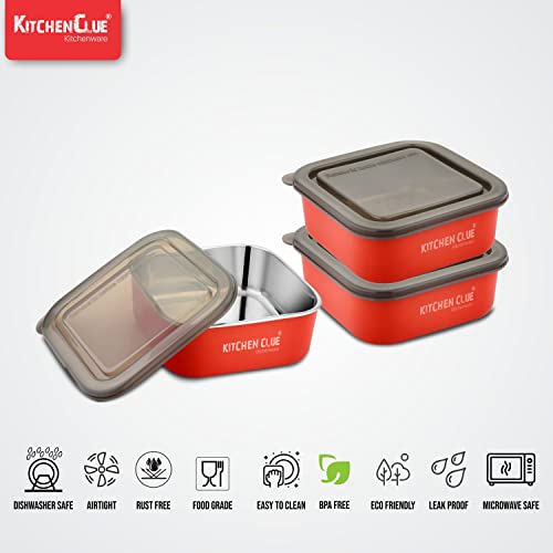 KITCHEN CLUE Microwave Safe Airtight & Leal-Proof Lunch Containers for Kitchen, 800 ML Pack of 6 Pcs I Stainless Steel Lunch Box for Office School Kids & Adults I BPA Free I Spill-Proof Lids - Image 5