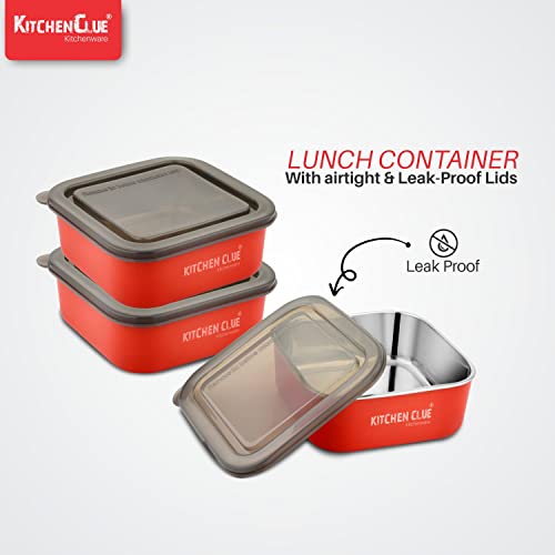 KITCHEN CLUE Microwave Safe Airtight & Leal-Proof Lunch Containers for Kitchen, 800 ML Pack of 6 Pcs I Stainless Steel Lunch Box for Office School Kids & Adults I BPA Free I Spill-Proof Lids - Image 4