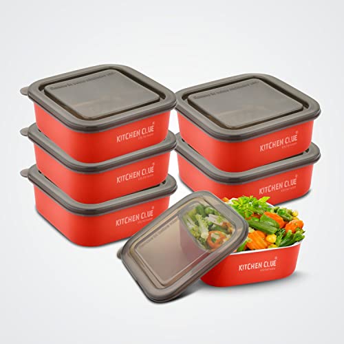 KITCHEN CLUE Microwave Safe Airtight & Leal-Proof Lunch Containers for Kitchen, 800 ML Pack of 6 Pcs I Stainless Steel Lunch Box for Office School Kids & Adults I BPA Free I Spill-Proof Lids - Image 1