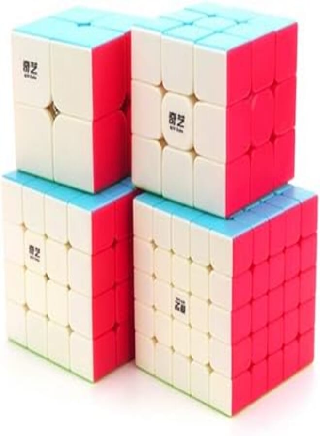 CuberSpeed Speedcubing Bundle Qidi S 2X2 & Warrior W 3x3 & Qiyuan S 4X4 & qizheng s 5X5 Stickerless Bright Magic Cube Stickerless Speed Cube Set with Secret Tutorial Book