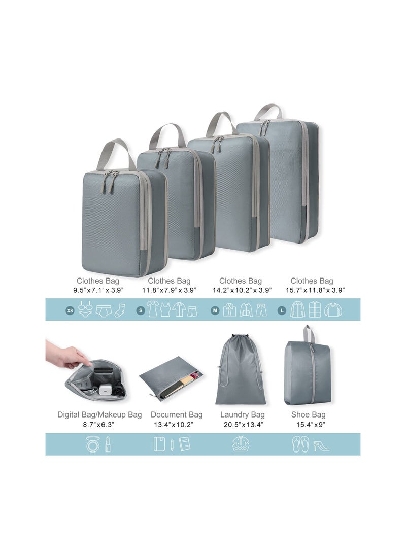 Generic - 8-Piece Expandable Waterproof Compression Packing Cubes Set for Travel, Includes Shoe Bag and Laundry Bag - Essential Luggage Organizers for Suitcases (Grey) - Image 1