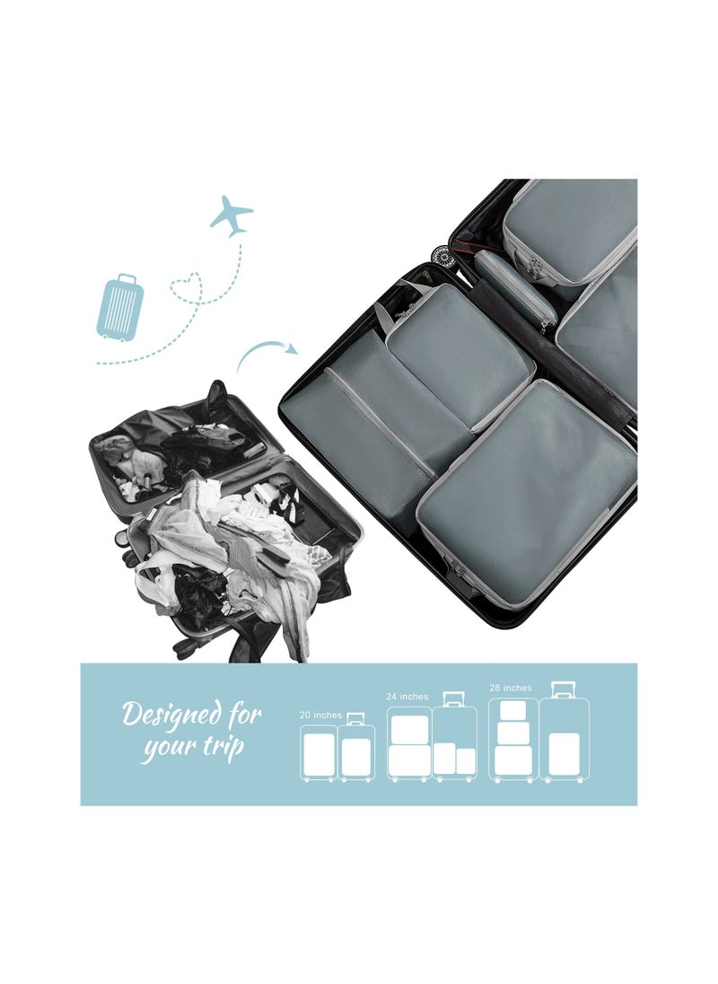 Generic - 8-Piece Expandable Waterproof Compression Packing Cubes Set for Travel, Includes Shoe Bag and Laundry Bag - Essential Luggage Organizers for Suitcases (Grey) - Image 1