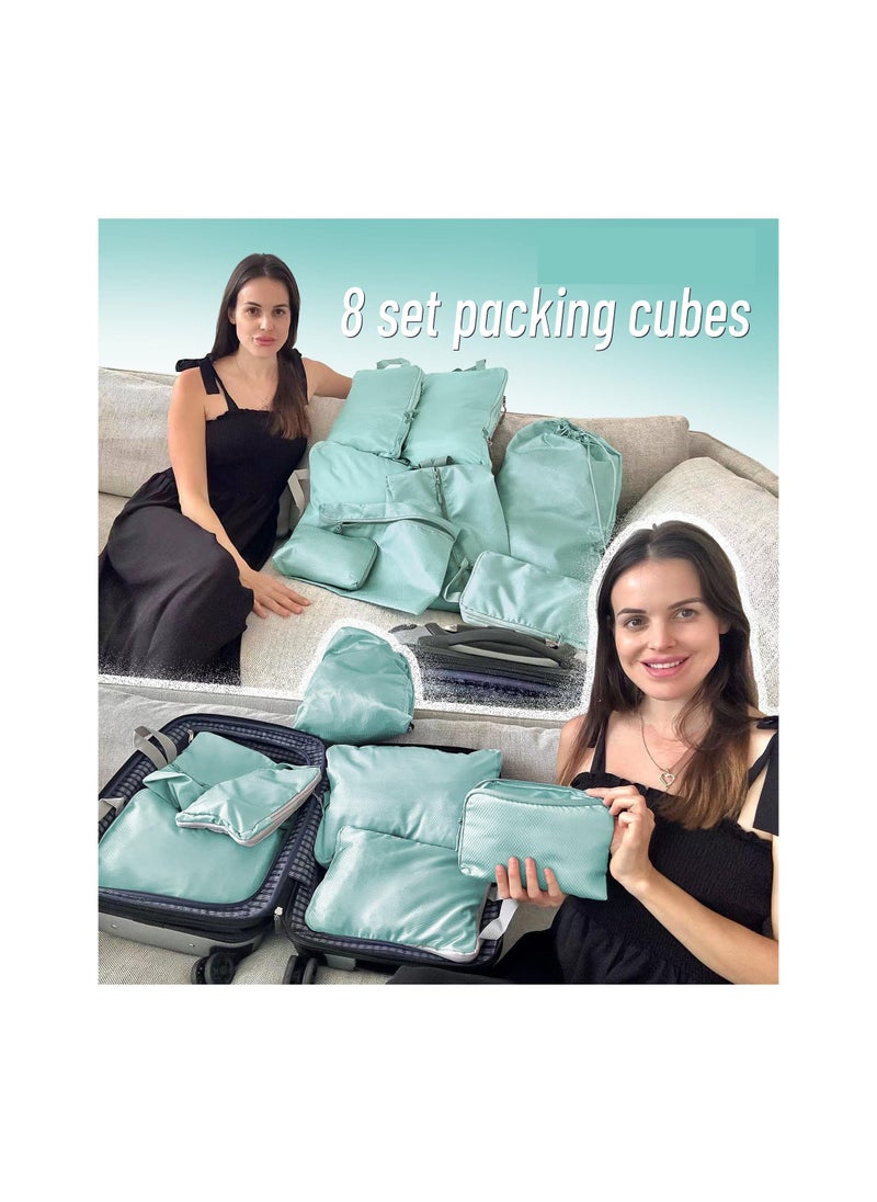 Generic - 8-Piece Expandable Waterproof Compression Packing Cubes Set for Travel, Includes Shoe Bag and Laundry Bag - Essential Luggage Organizers for Suitcases (Grey) - Image 1
