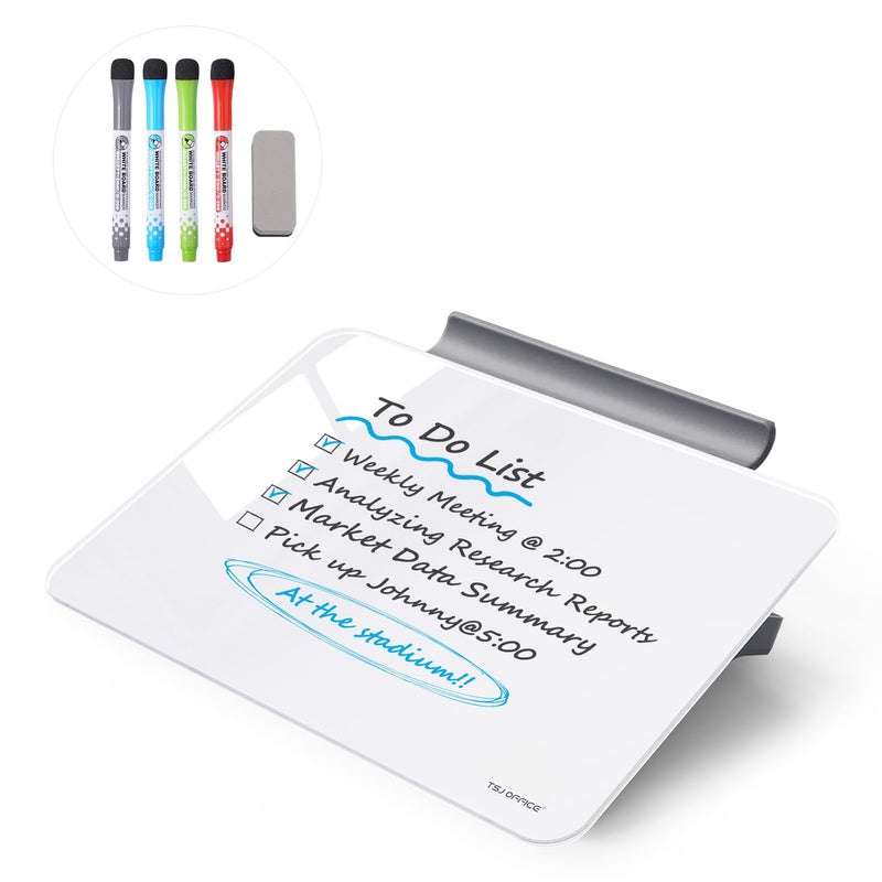 TSJ OFFICE Small Desktop Whiteboard - Glass Dry Erase Board 8 X 6 Inches Tabletop Easel Whiteboard with Stand, Desk Board Buddy for Artist, Teacher and Student - Image 1