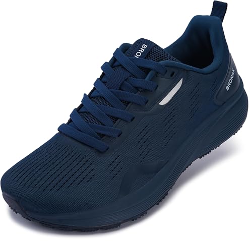 BRONAX Mens Wide Toe Box Tennis Shoes Lace up Walking Road Running Rubber Outsole Size 9.5w Breathable Mesh Workout Athletics Sneakers Comfy Male Training Dark Bule 43 - Image 1