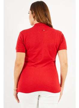 GEOGRAPHICAL NORWAY Women Spread Collar Short Sleeve Embroidered Polo Shirt, Red  - Image 2