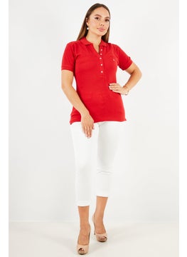 GEOGRAPHICAL NORWAY Women Spread Collar Short Sleeve Embroidered Polo Shirt, Red  - Image 3