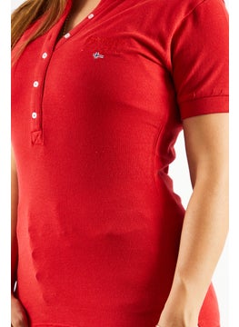GEOGRAPHICAL NORWAY Women Spread Collar Short Sleeve Embroidered Polo Shirt, Red  - Image 4