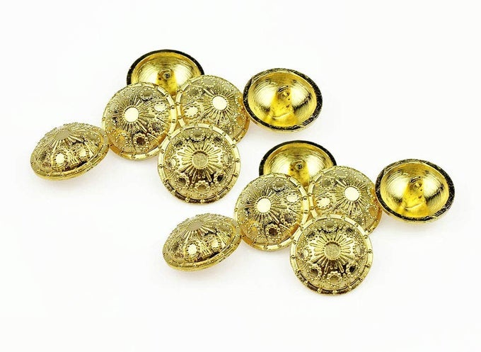 12 PCS FLOWER CIRCLE DOT PATTERN METAL SHANK BUTTONS CRAFT FOR DIYS SEWING EMBELLISHMENT GOLD15MM