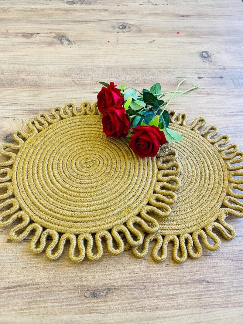 BDZ Deri BDZ Leather Wicker Jute Presentation Plate Mat American Service 2 Piece