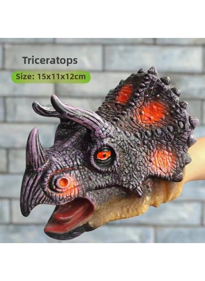 Generic - Boy Soft Rubber Dinosaur Hand Puppet Gloves Toy Simulation Soft Rubber Triceratops Tyrannosaurus Rex Model Toy Gifts Wholesale-Color:Triceratops [hand Puppet] - Image 1