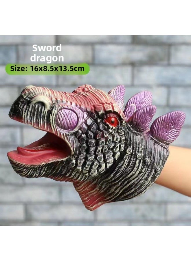 Generic - Boy Soft Rubber Dinosaur Hand Puppet Gloves Toy Simulation Soft Rubber Triceratops Tyrannosaurus Rex Model Toy Gifts Wholesale-Color:Triceratops [hand Puppet] - Image 1