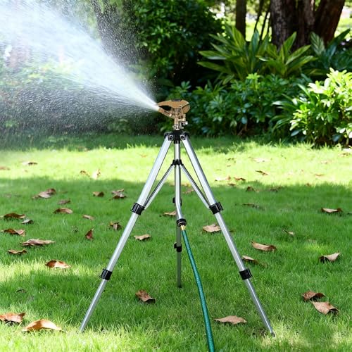 Biswing Large Impact Sprinkler Head on Tripod Base, Adjustable Zinc Alloy Lawn Sprinklers for Yard Lawn Garden, 3/4" NH Connector, 360 Degree Large Area Coverage Irrigator with Extension Legs, 1 Pack - Image 3