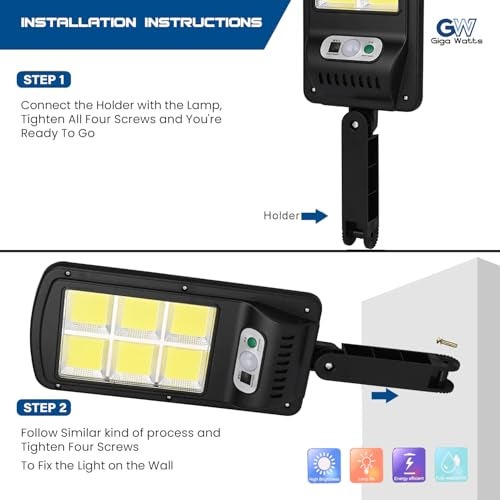 GIGAWATTS GW-610 Solar Street Light with 1200mAh Li-ion Battery 5.5V Panel & Remote 120 COB 3 Modes IP44 BIS Approved Security Motion Sensor Outdoor Lamp for Lawn Pathway (1Pc, White) - Image 4