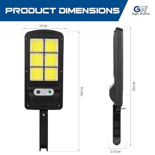 GIGAWATTS GW-610 Solar Street Light with 1200mAh Li-ion Battery 5.5V Panel & Remote 120 COB 3 Modes IP44 BIS Approved Security Motion Sensor Outdoor Lamp for Lawn Pathway (1Pc, White) - Image 3