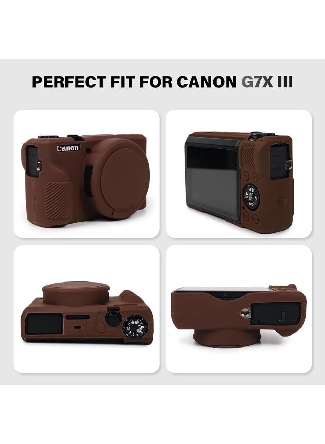 جراب لكاميرا كانون باور شوت G7X مارك III الرقمية، ملحقات جراب كاميرا G7X مارك III من السيليكون الناعم، غطاء حماية لكاميرا G7XIII G7X3 مع غطاء عدسة قابل للفصل - بني داكن - Image 4